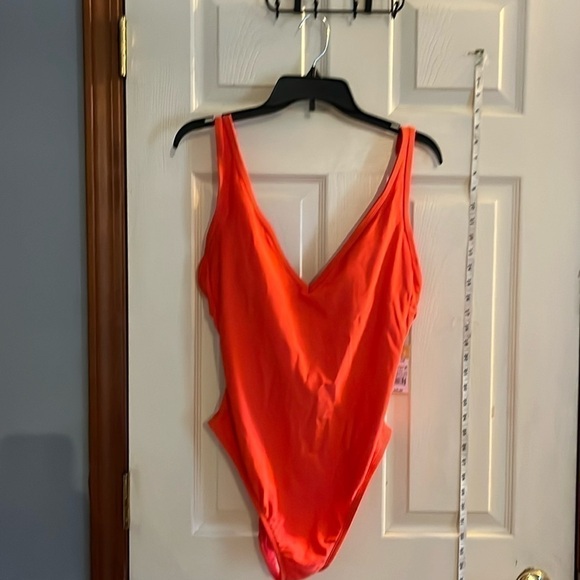 NWT-Kona SOL-L(12-14)-orangey red-Deep V-neck,high leg cut, one piece swimsuit - Picture 1 of 14